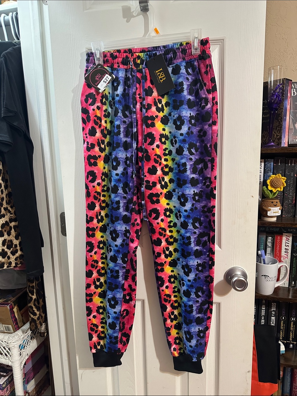 Lucky & Blessed Rainbow Leopard Print Joggers - Pink, Yellow, Blue, Purple